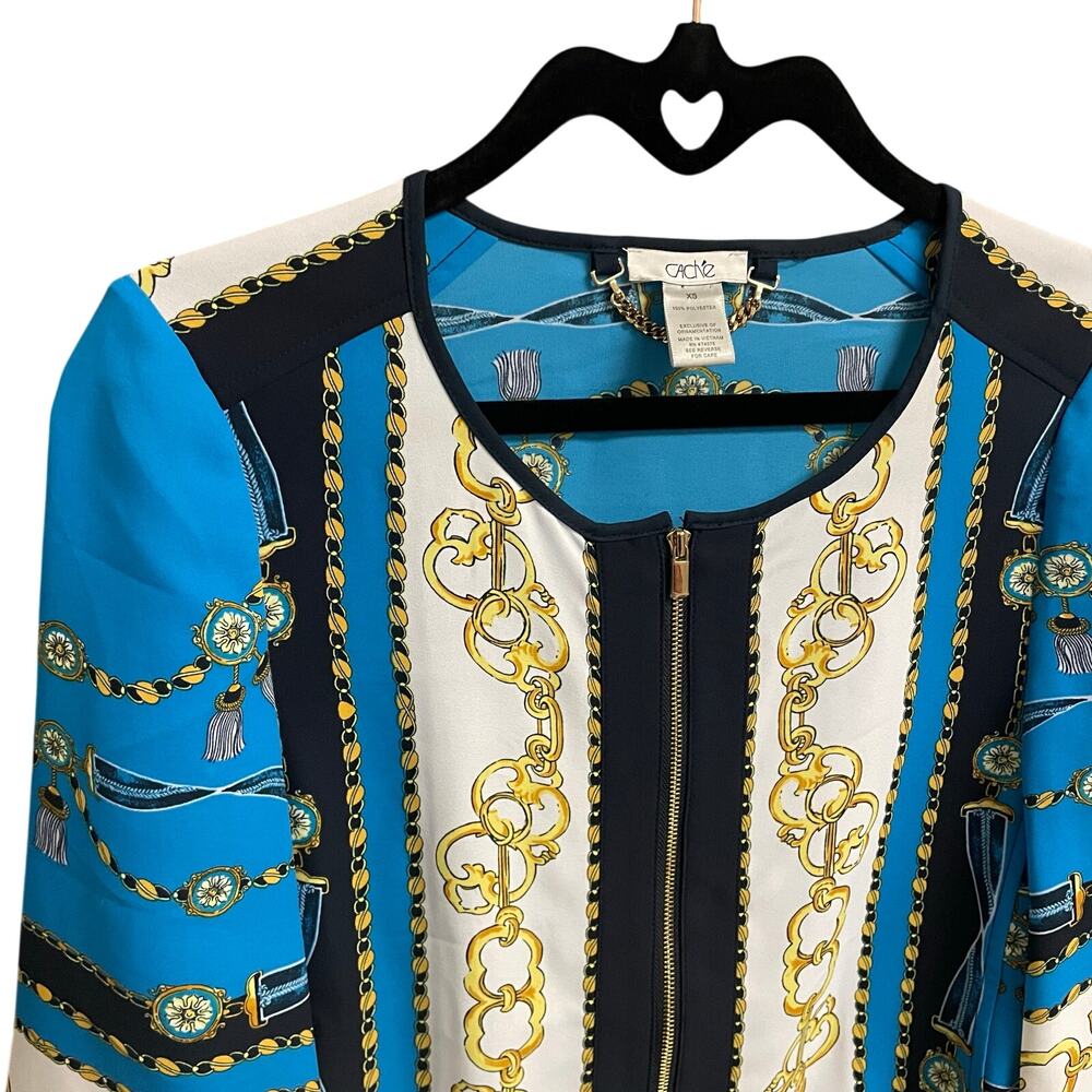 Y2k Cache Nautical Tassel Chain Print Zip Up Adju… - image 3